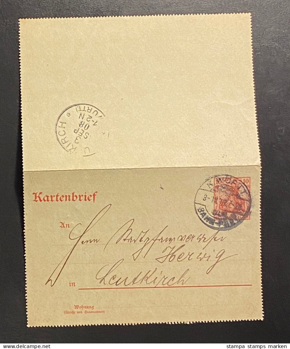 Deutsches Reich 1907 Ganzsache Kartenbrief Mi. K 14 B Gestempelt/o BAHNPOST K. WÜRTT. Ankunftsstempel LEUTKIRCH - Enveloppes