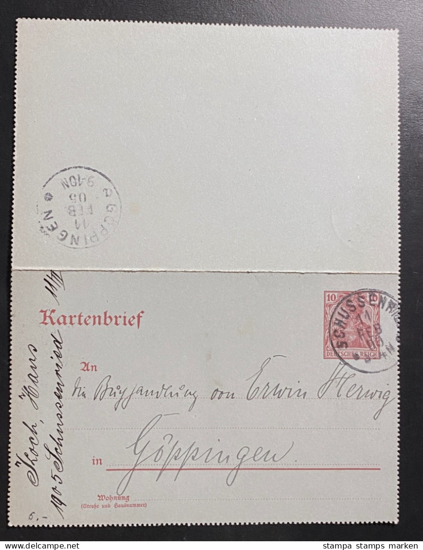 Deutsches Reich 1902 Ganzsache Kartenbrief Mi. K 12 Gestempelt/o SCHUSSENRIED Ankunftsstempel GÖPPINGEN - Enveloppes