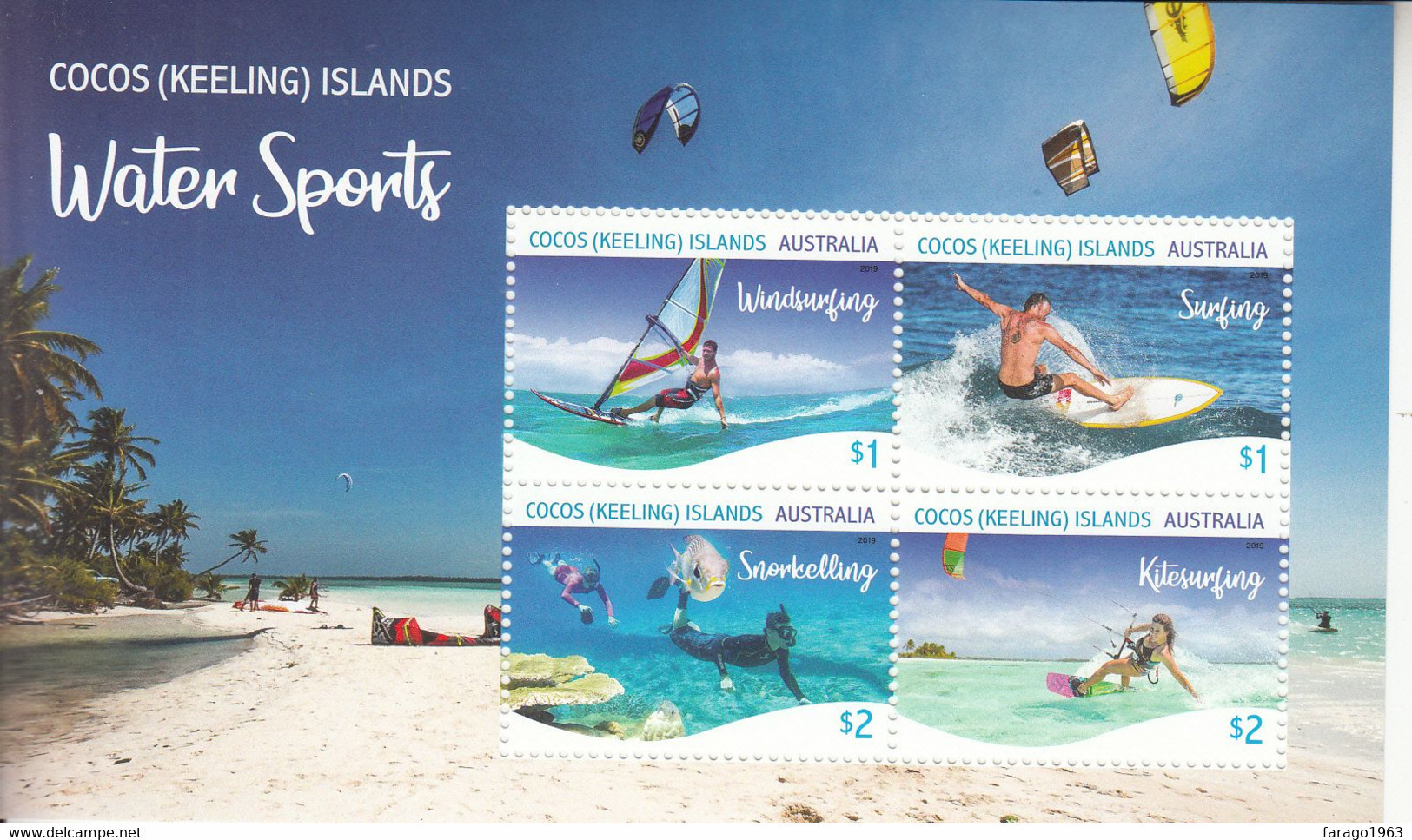 2019 Cocos Keeling Islands Water Sports Surfing Sailing Souvenir Sheet MNH - Cocos (Keeling) Islands