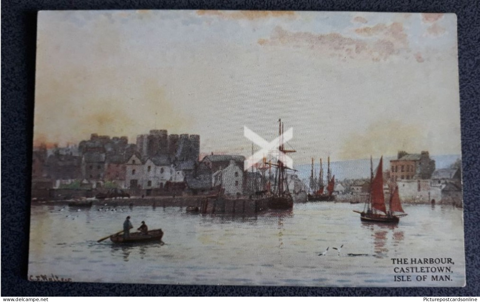 THE HARBOUR CASTLETOWN ISLE OF MAN OLD COLOUR ART POSTCARD - Isle Of Man