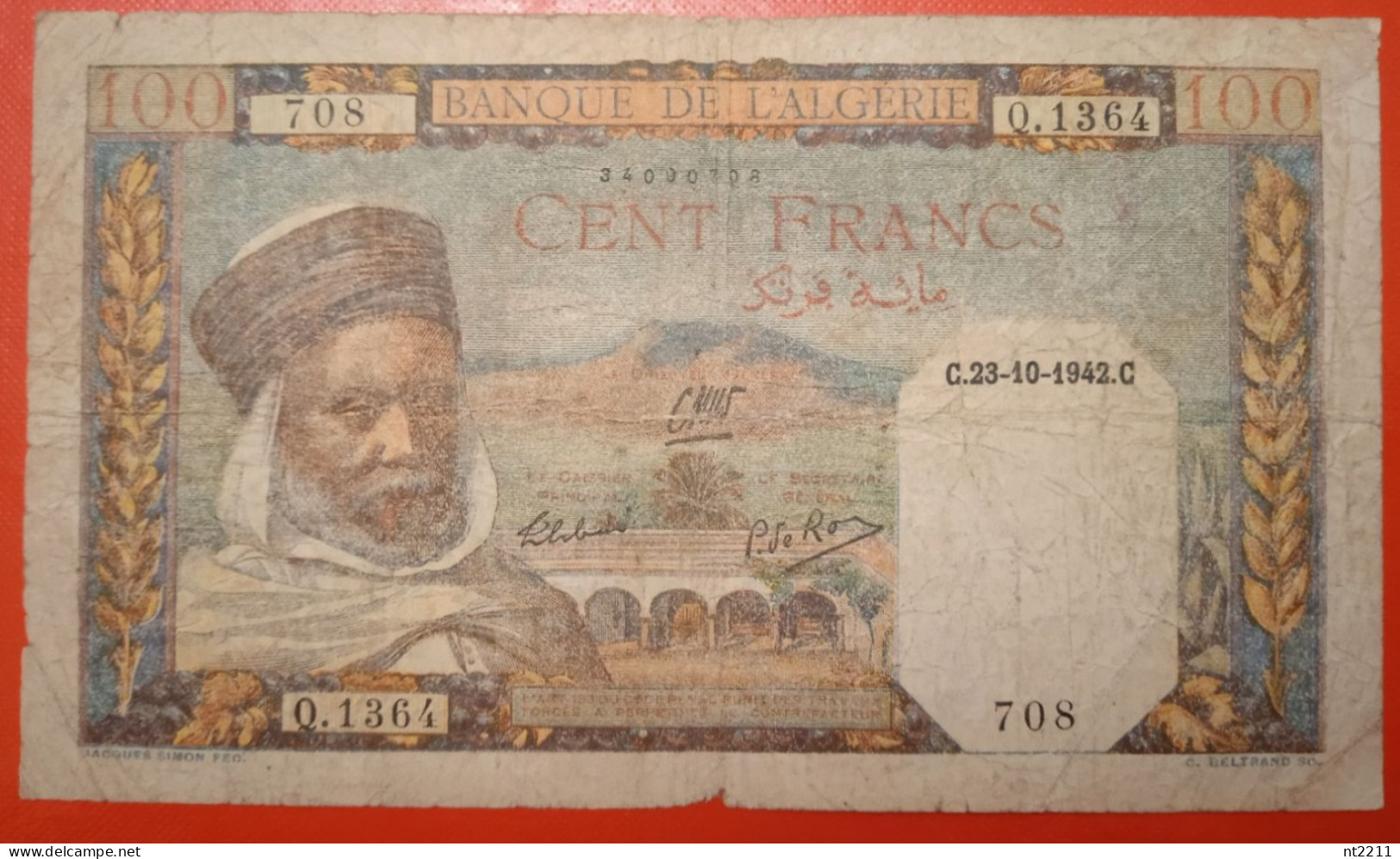 Banknote 100 Francs Algeria 1942 - Algérie