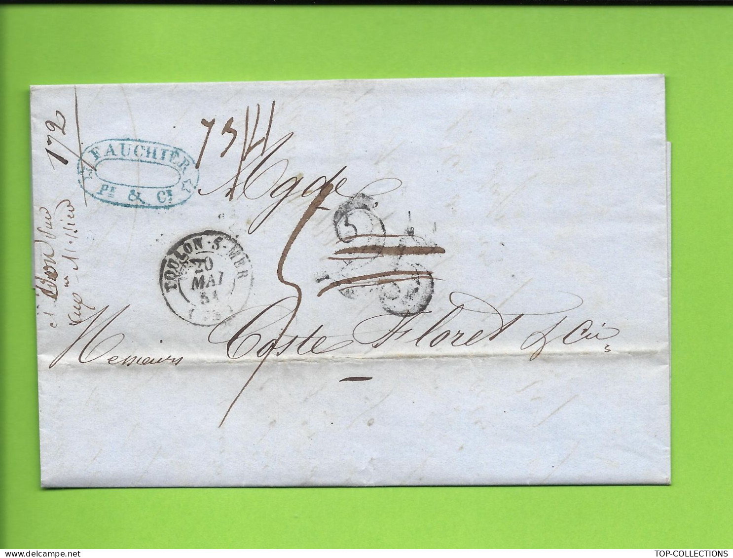 1851 LETTRE Par Fauchier Négociant à Toulon  NAVIGATION EXPEDITION  Pour Coste Floret à Agde - 1800 – 1899