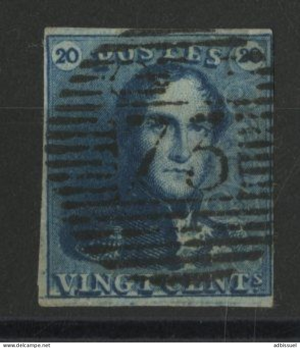 BELGIQUE N° 2 20 Ct Bleu Foncé Cote 80 € Avec Impression Visible Au Verso, Oblitéré "73". - 1849 Mostrine