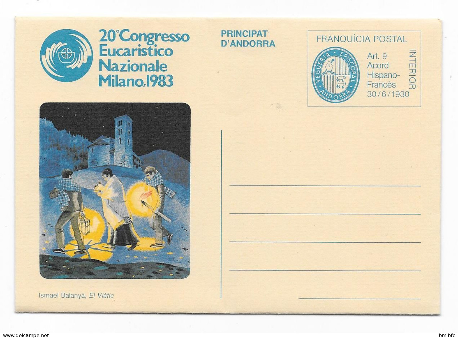 PRINCIPAT D' ANDORRA - 20e CONGRESSO EUCARISTICO NAZIONALE MILANO 1983 - Lettres & Documents