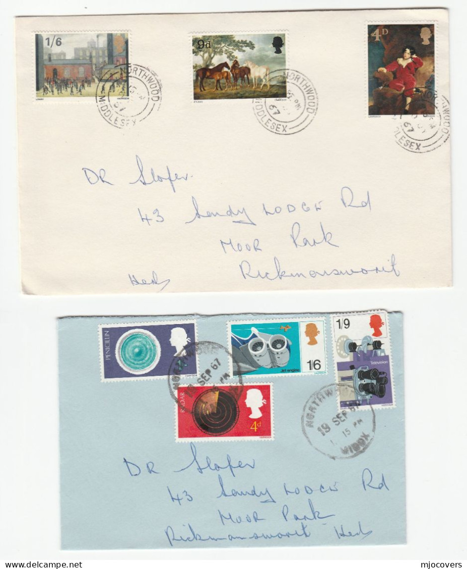 2 Diff 1967 Northwood MIddx Cds FDC  Paintings, Technology Stamps Cover GB - 1952-1971 Em. Prédécimales