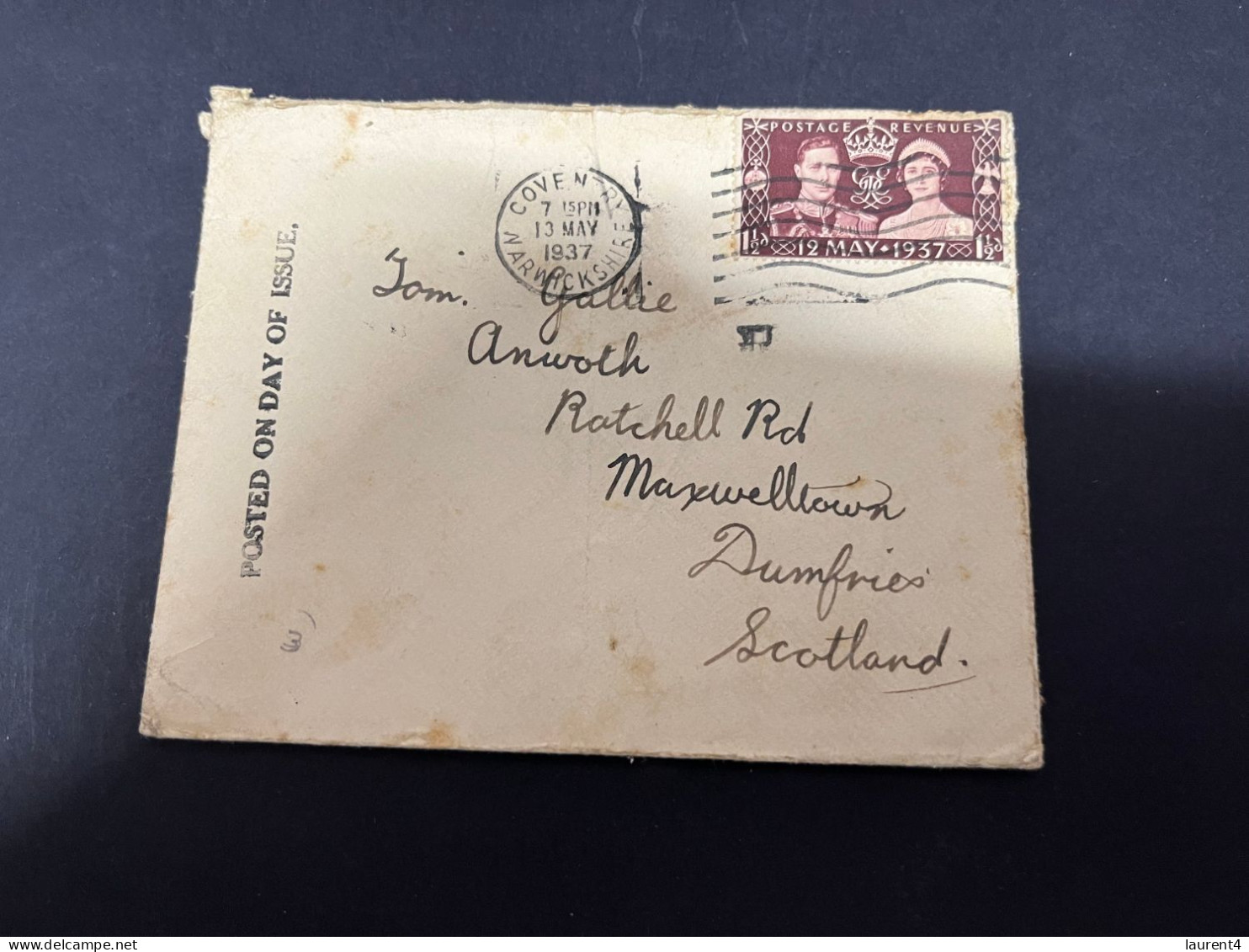 7-11-2023 (1 V 34) UK FDC Letter Posted To Scotland (1937) - ....-1951 Pre Elizabeth II