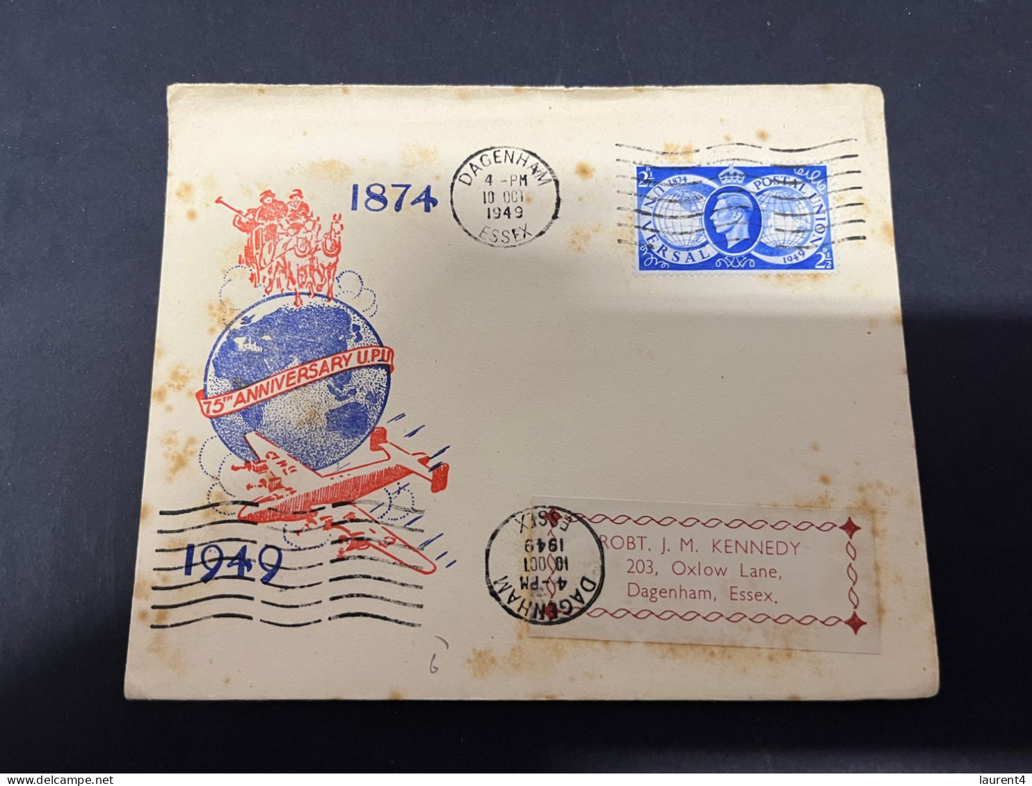 7-11-2023 (1 V 34) UK FDC Letter Posted 1949 - UPU 75th Anniversary - ....-1951 Pre Elizabeth II
