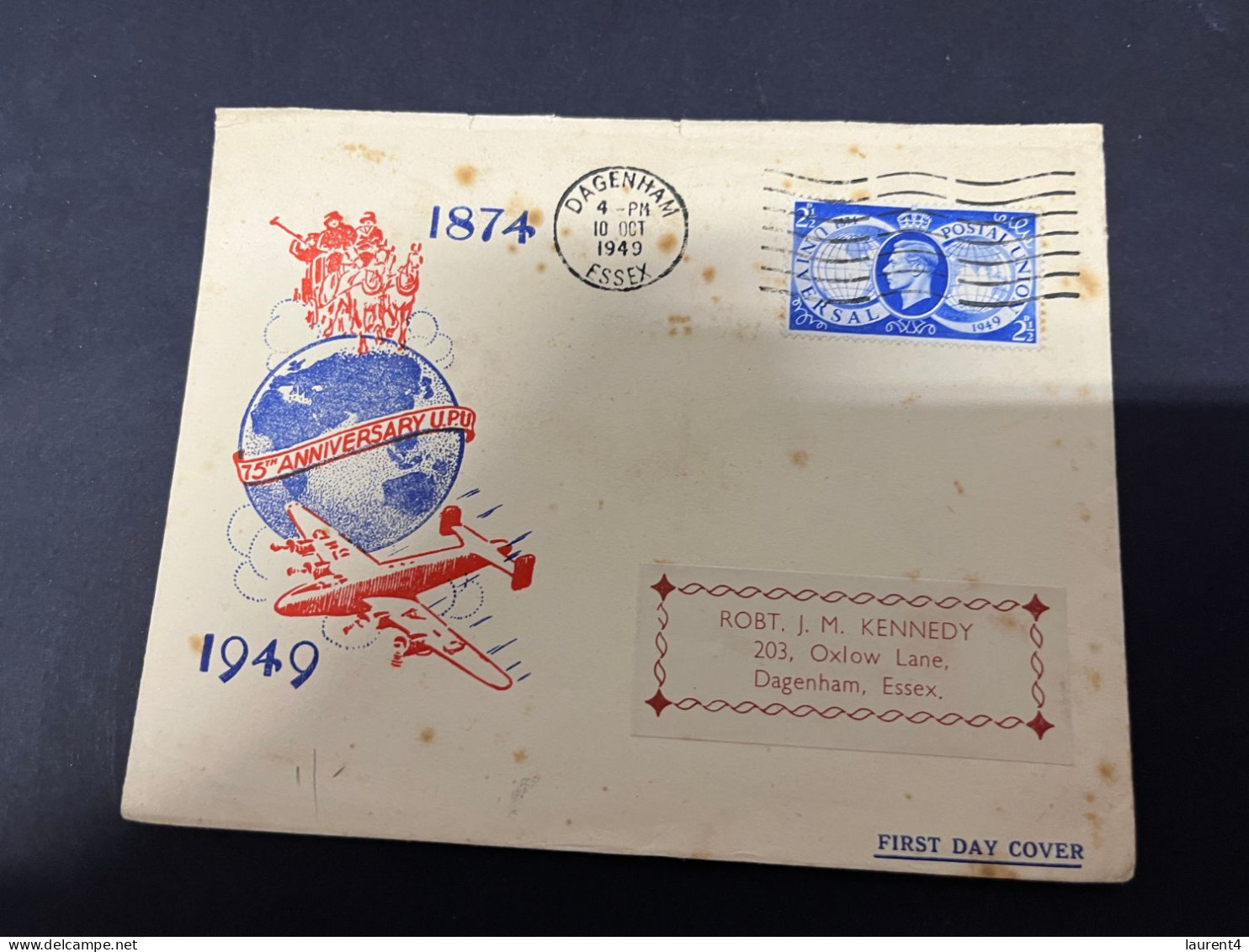 7-11-2023 (1 V 34) UK FDC Letter Posted 1949 - UPU 75th Anniversary - ....-1951 Pre-Elizabeth II