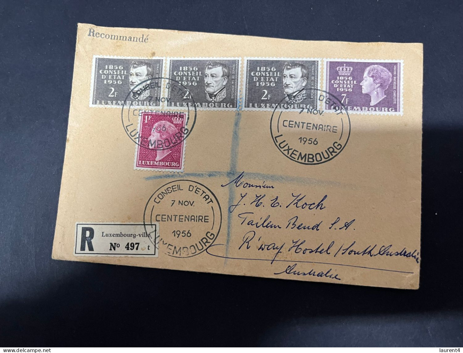 7-11-2023 (1 V 34) Luxembourg Registered Letter Posted To Australia - 1956 - - Cartas & Documentos