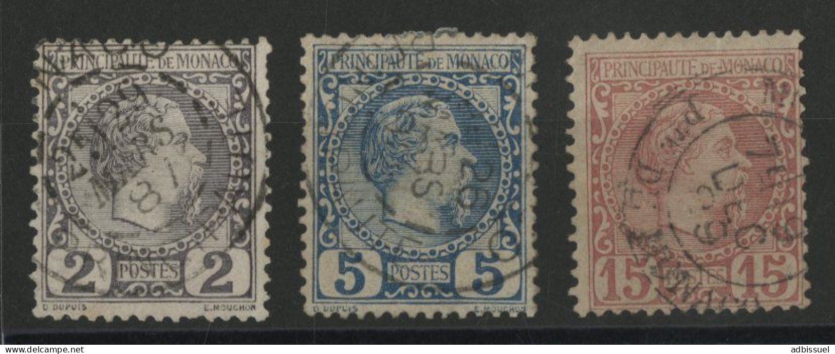 MONACO N° 2 + 3 + 5 Oblitérés Cote 130 € Vendus à 10 % De La Cote Voir Suite - Used Stamps