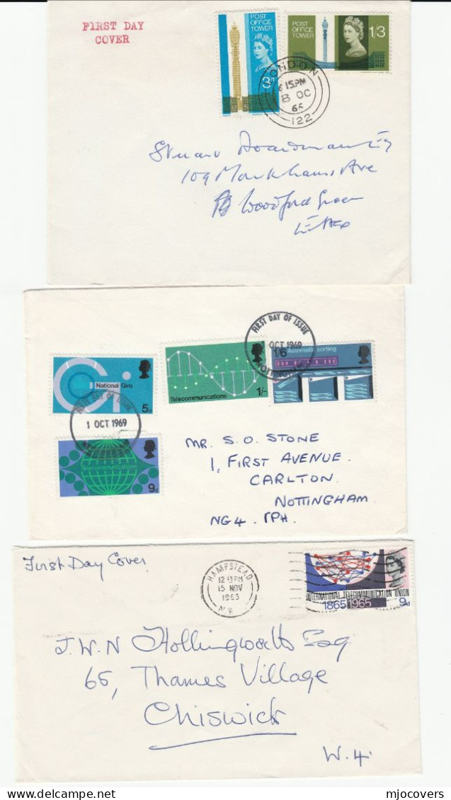 3 Diff 1960s FDC Various TELECOM Stamps GB Covers Cover - 1952-1971 Em. Prédécimales