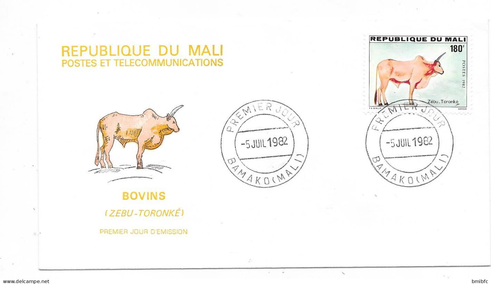 RÉPUBLIQUE DU MALI - PREMIER JOUR 5 JUIL 1982 BAMAKO BOVINS  -Lot De 5 Enveloppes) - Koeien