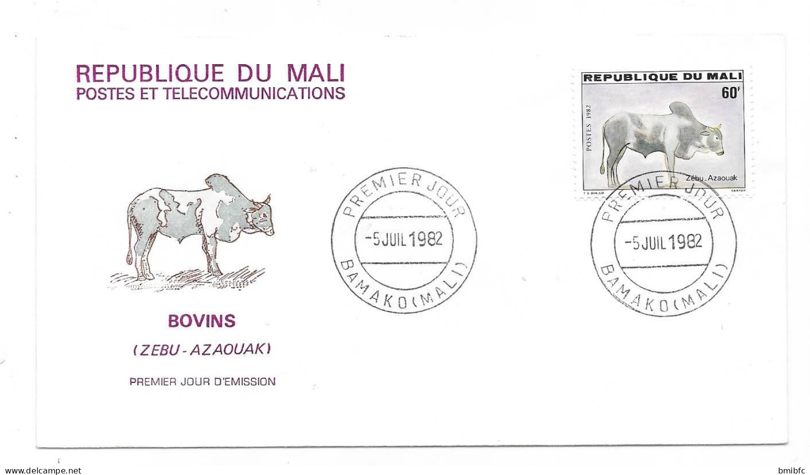 RÉPUBLIQUE DU MALI - PREMIER JOUR 5 JUIL 1982 BAMAKO BOVINS  -Lot De 5 Enveloppes) - Koeien