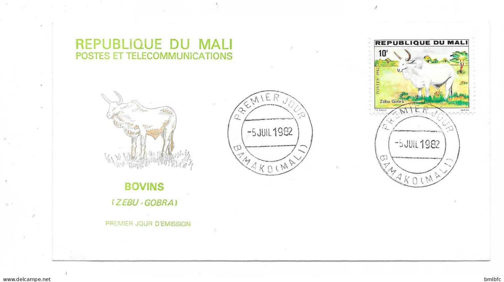 RÉPUBLIQUE DU MALI - PREMIER JOUR 5 JUIL 1982 BAMAKO BOVINS  -Lot De 5 Enveloppes) - Koeien