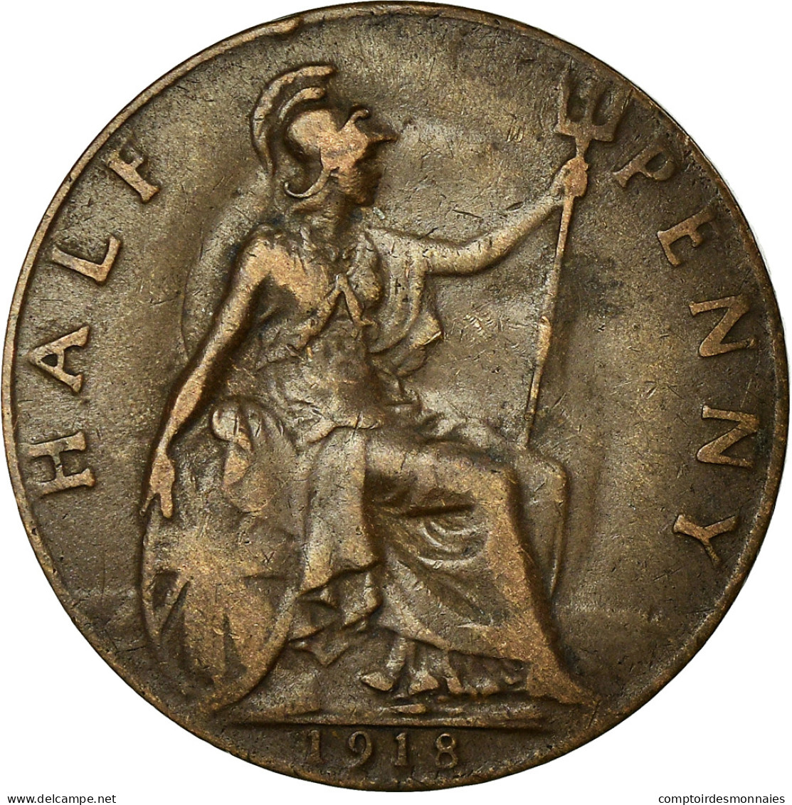 Monnaie, Grande-Bretagne, George V, 1/2 Penny, 1918, TB+, Bronze, KM:809 - C. 1/2 Penny