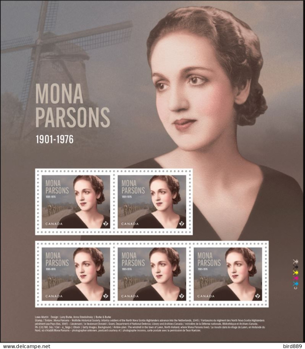 2023 Canada Dutch Resistance Mona Parsons War Soldiers WWII Full Sheet Of 5 MNH - Nuevos