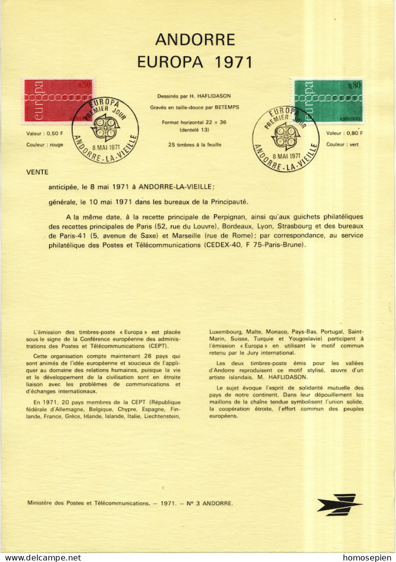 Andorre Français - Andorra Document 1971 Y&T N°DP212 à 213 - Michel N°PD232 à 233 (o) - EUROPA - Format A4 - Type 1(PTT) - Lettres & Documents