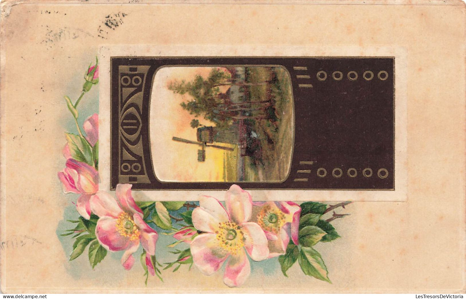 FANTAISIE - Un Télévision Montrant Un Paysage - Fleurs De Pêcher - Carte Postale Ancienne - Otros & Sin Clasificación