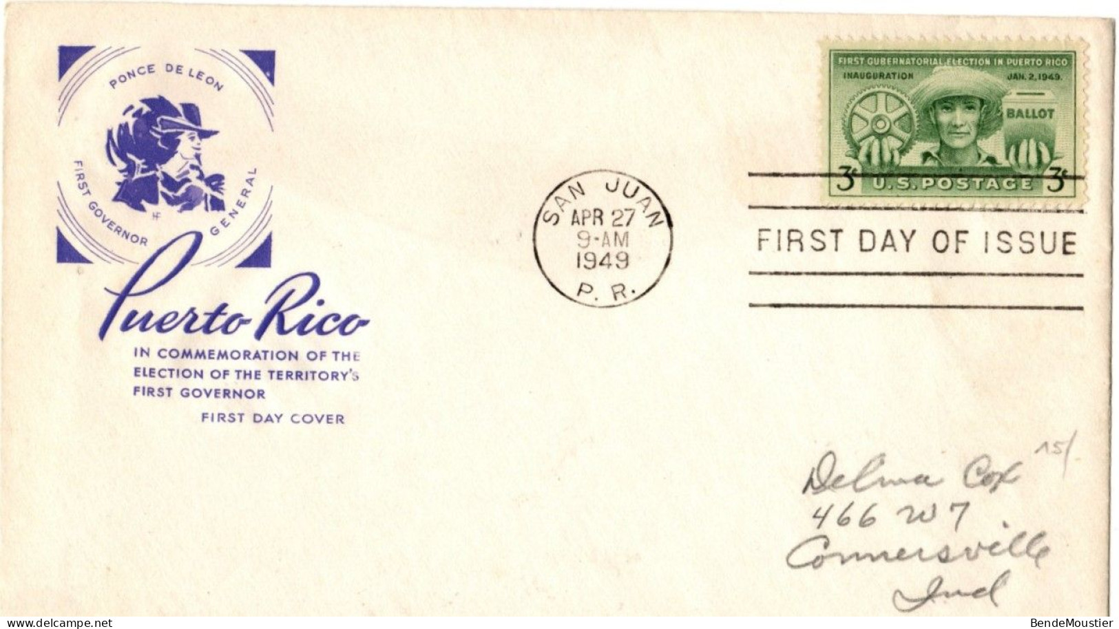 (N16) USA SCOTT FDC 983 - Puerto Rico Elections - San Juan P.R. - Connersville Ind. 1949 - 1851-1940