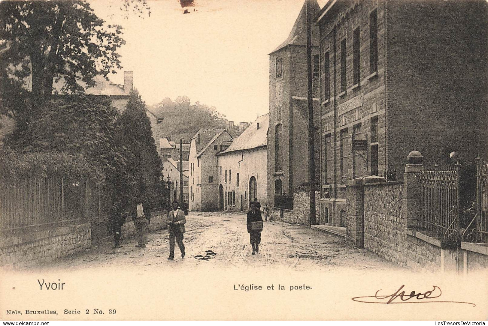 BELGIQUE - Yvoir - L'église Et La Poste - Carte Postale Ancienne - Yvoir