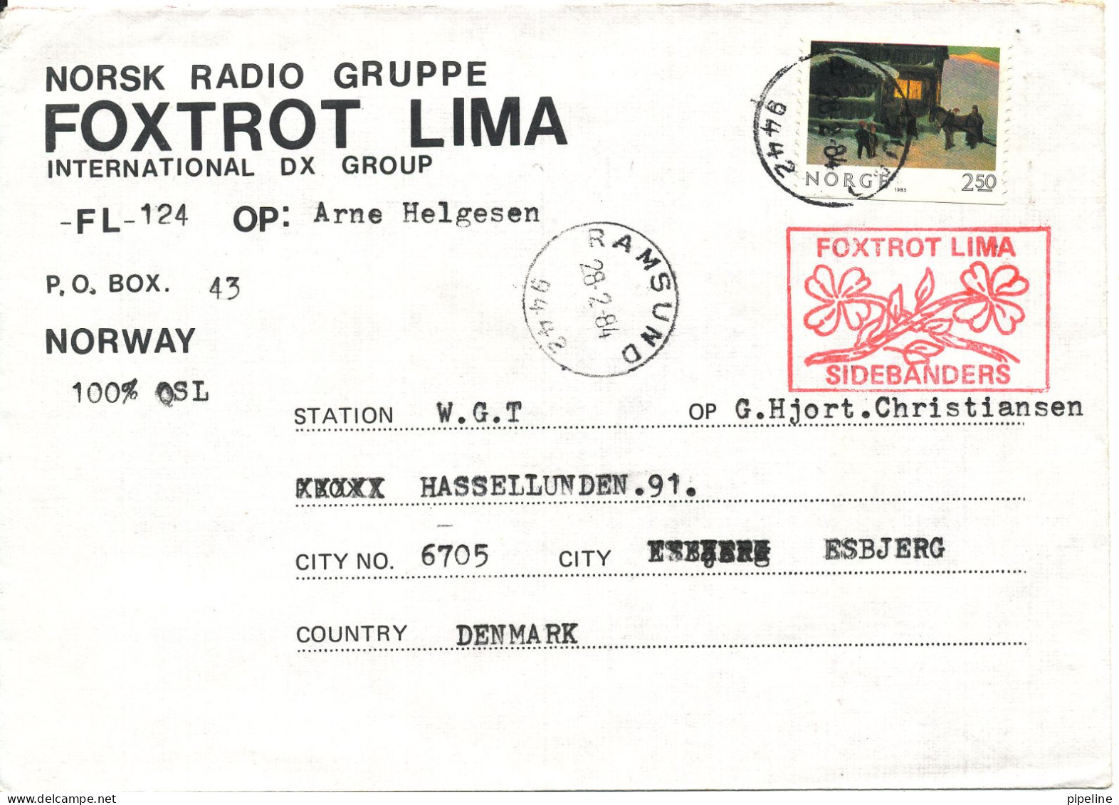 Norway Cover Sent To Denmark Ramsund 28-2-1984 Single Franked - Briefe U. Dokumente