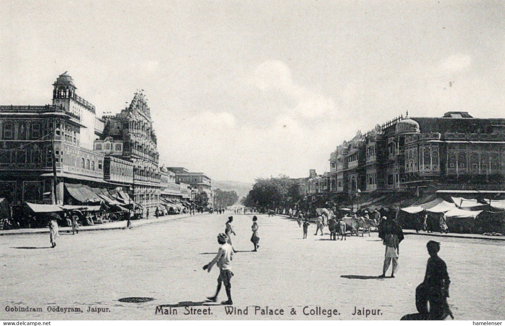 71545 - Indien - 1910 - Ansichtskarte "Jaipur - Gobindram, Oodeyram Main Street, Wind Palace & College", Ungebraucht - India