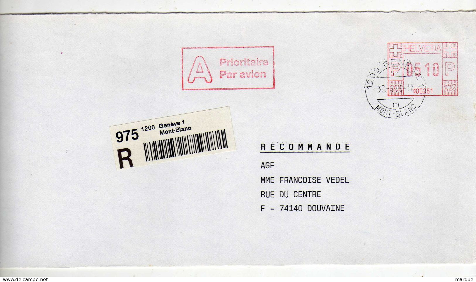 Enveloppe SUISSE HELVETIA Oblitération E.M.A. 1200 GENEVE 30/06/2008 - Marcophilie