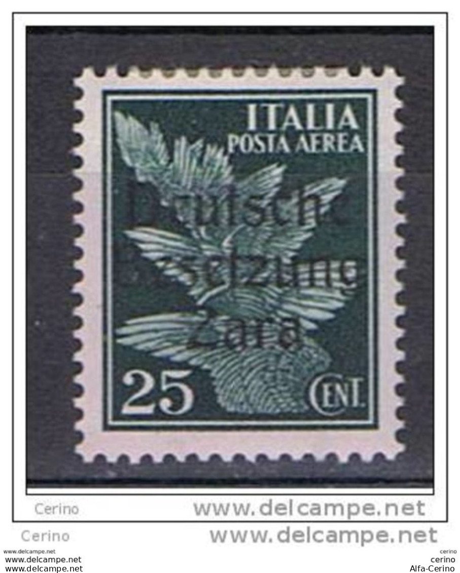 ZARA - OCC. TEDESCA:  1948  P.A. SOPRASTAMPATO  -  25 C. VERDE  SCURO  L. -  F.to  L. MANCINI  -  SASS. 1 - Deutsche Bes.: Zara