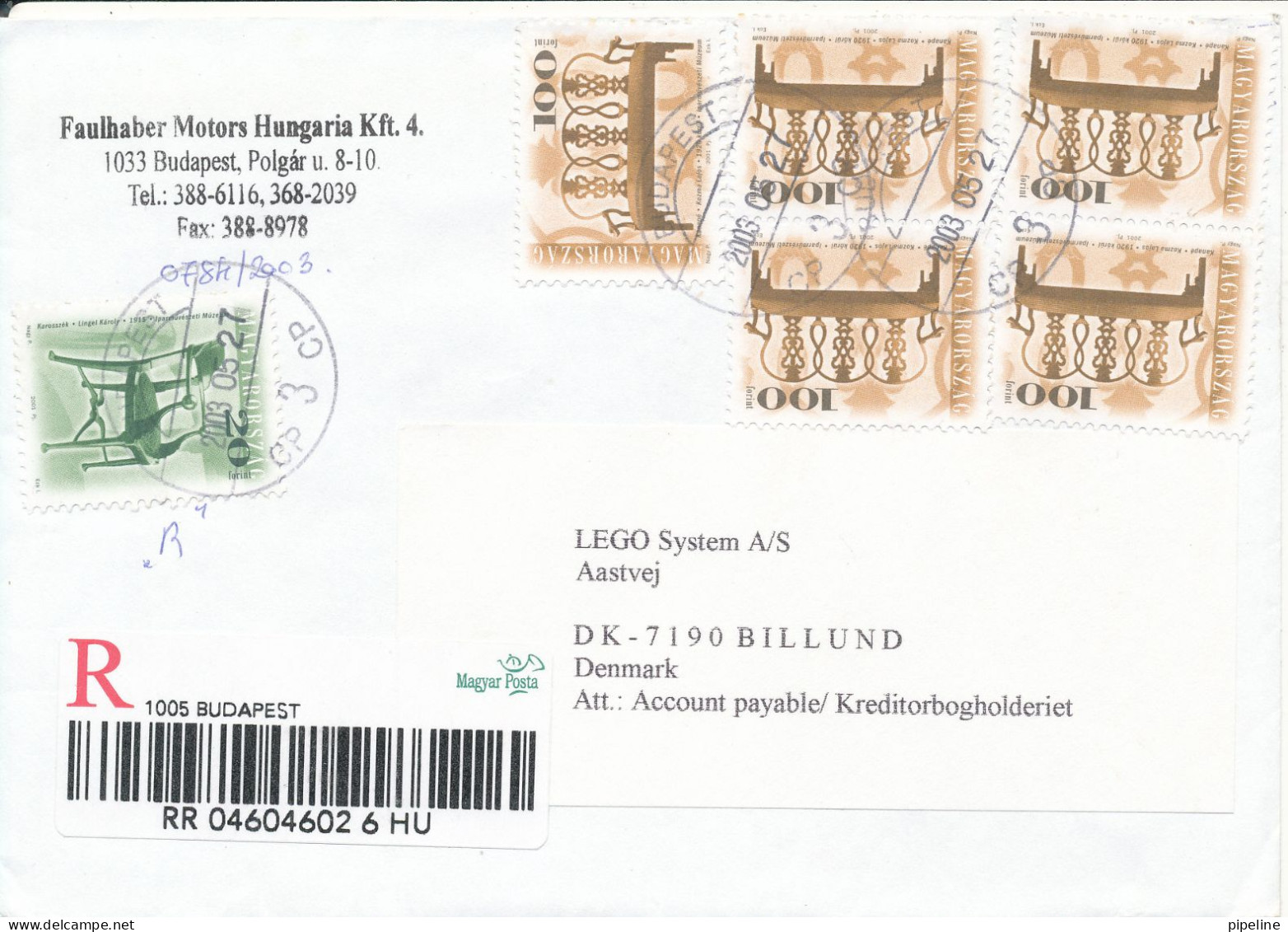 Hungary Registered Cover Sent To Denmark 27-5-2003 - Covers & Documents