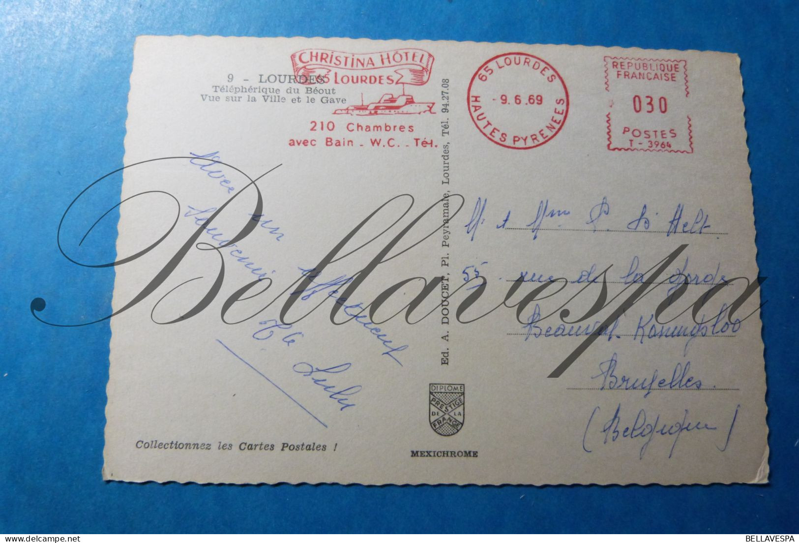 Lourdes  Gouffre De Lourdes  Teleferique Kabelbaan / Cachet Voyage Bateau ? Christina Hotel  "T-3964" 9-06-1969 S.S. - Passagiersschepen