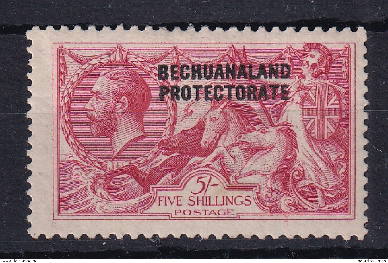 Bechuanaland: 1913/24   KGV 'Bechuanaland Protectorate' OVPT - Seahorse   SG89   5/-    Rose-carmine     MH - 1885-1964 Bechuanaland Protectorate