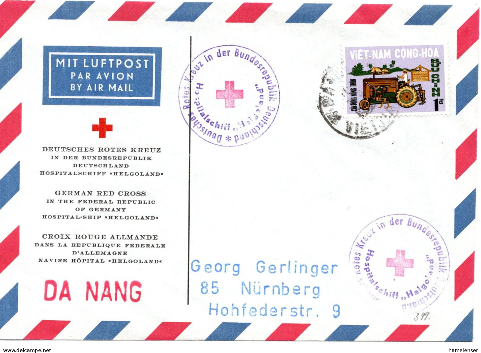 71564 - Suedvietnam - 1968 - 1D Landwirtschaft EF A LpDrucksBf Hospitalschiff "Helgoland" DA NANG -> Westdeutschland - Vietnam