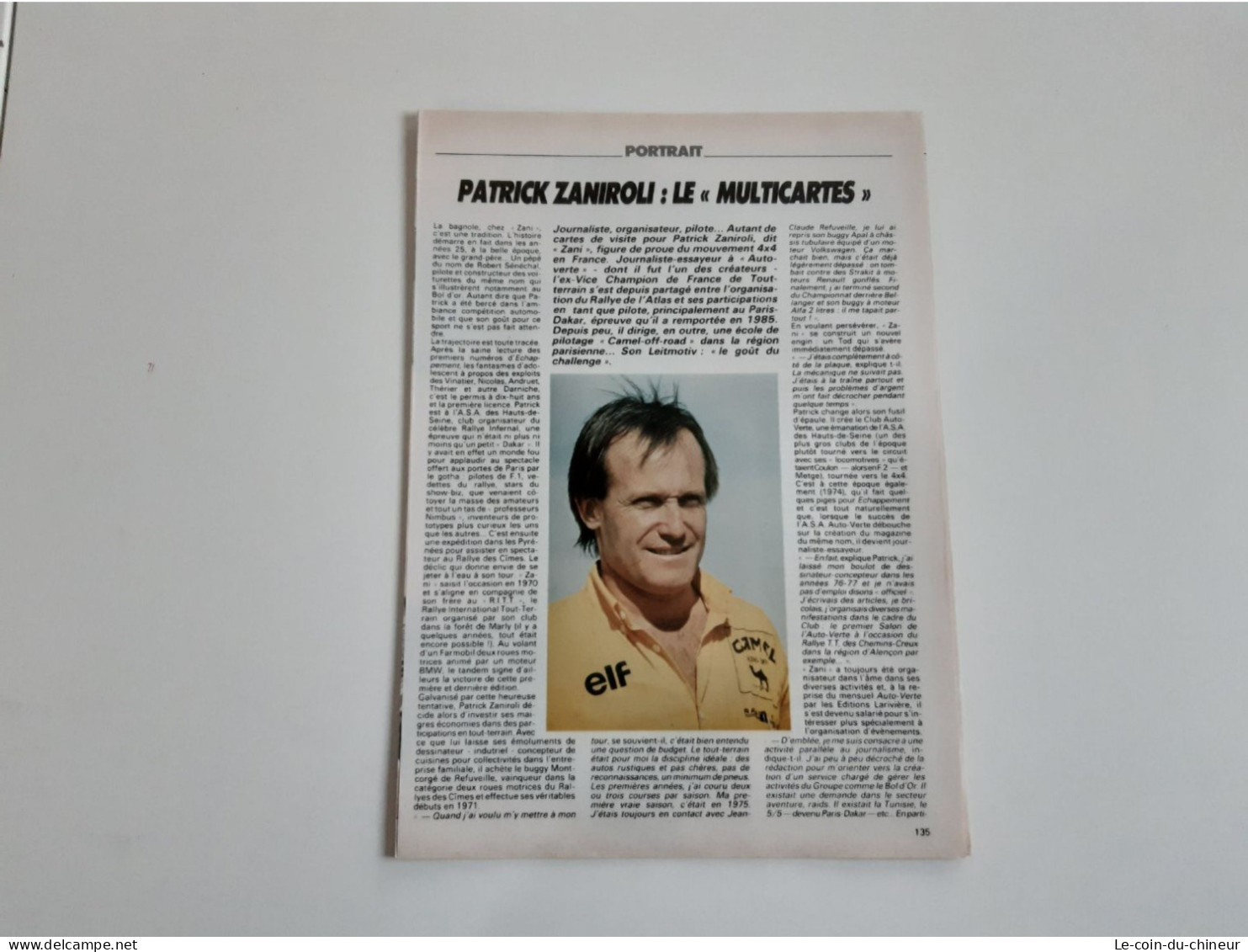 Coupure De Presse Patrick Zaniroli - Car Racing - F1