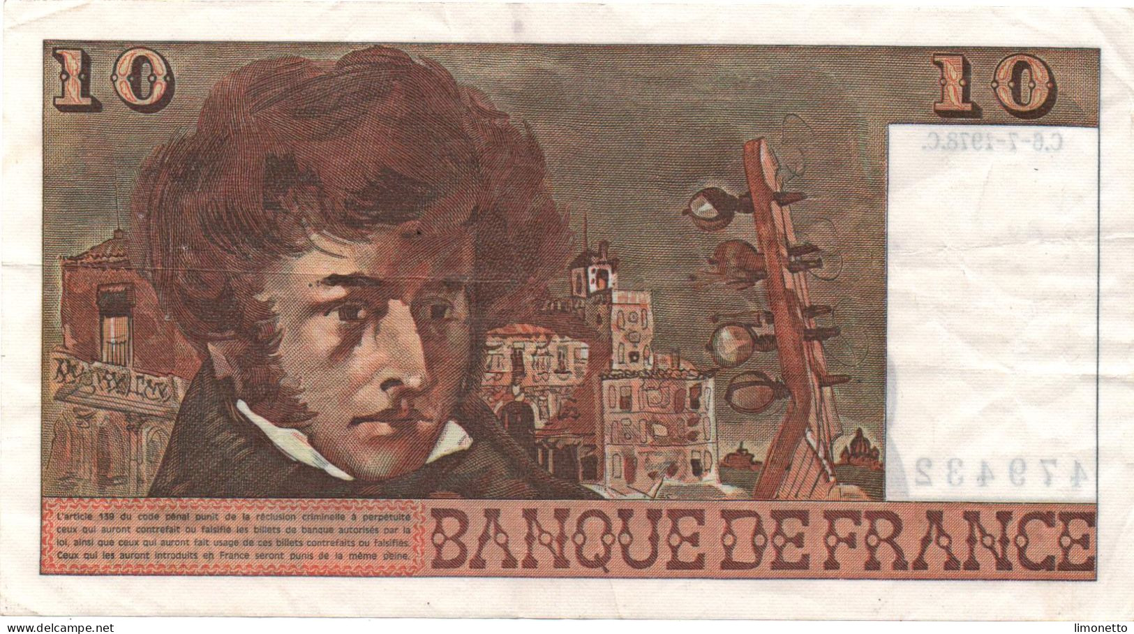 FRANCE- 10 Frs   BERLIOZ -du 6 07 1978 - O.306 -(dernier Alphabet)   Cat Fayette N° 63  Bon état - 10 F 1972-1978 ''Berlioz''