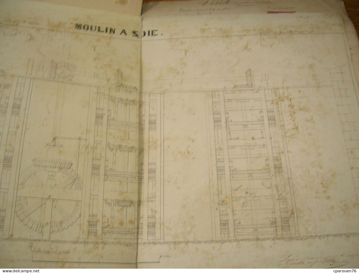 Plan Dessiné Encre Moulin à Soie Signé Bévière  Grenoble 1846 Plus Cahier D Architecture Manuscrit Et Couleurs - Machines