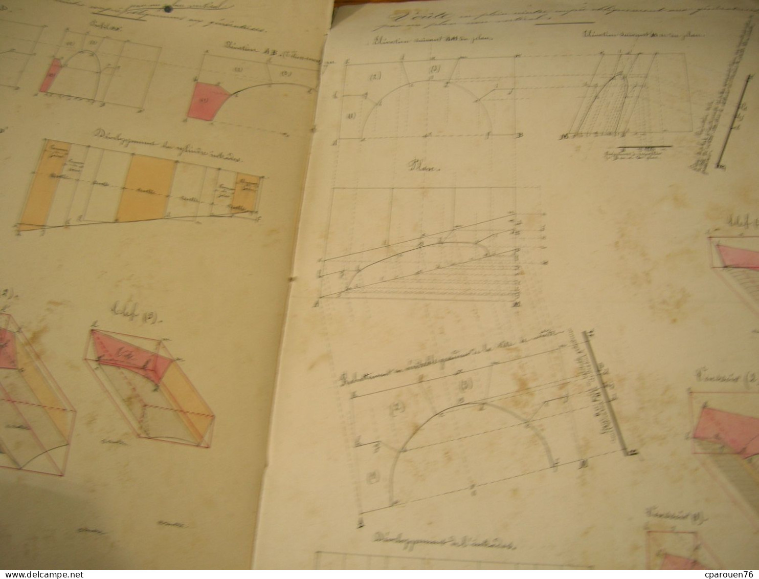 Plan Dessiné Encre Moulin à Soie Signé Bévière  Grenoble 1846 Plus Cahier D Architecture Manuscrit Et Couleurs - Macchine