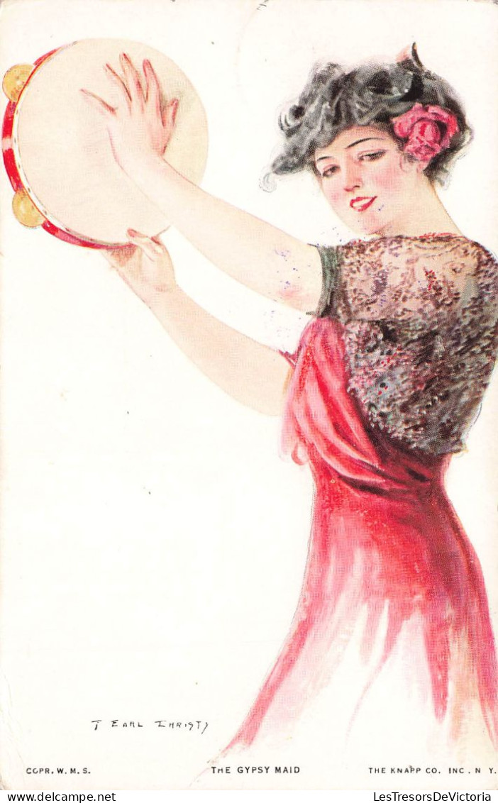 PEINTURES - TABLEAUX - Femme Jouant De La Tambourine - Colorisé - Carte Postale Ancienne - Malerei & Gemälde