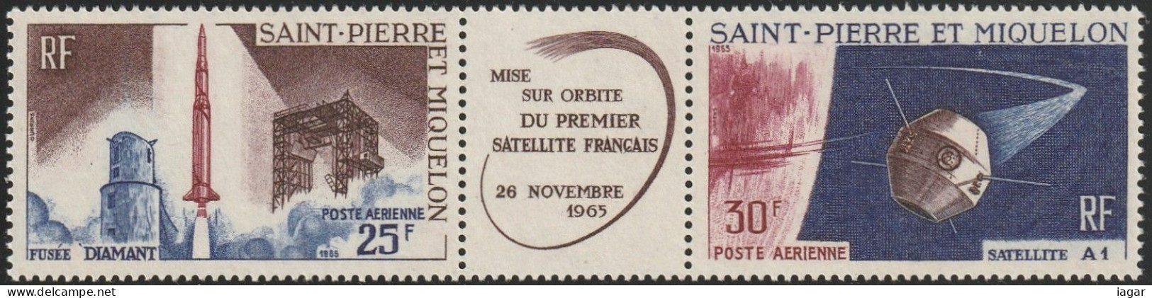 THEMATIC  SPACE:  LAUNCH OF THE FIRST FRENCH SATELLITE IN HAMMAGUIR   -TRIPTYCH  -  SAINT-PIERRE ET MIQUELON - Oceania