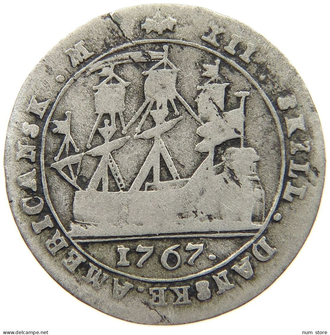 DANISH WEST INDIES 12 SKILLING 1767 DANISH WEST INDIES 12 SKILLING 1767 ONE SIDED #t006 0165 - Antillen