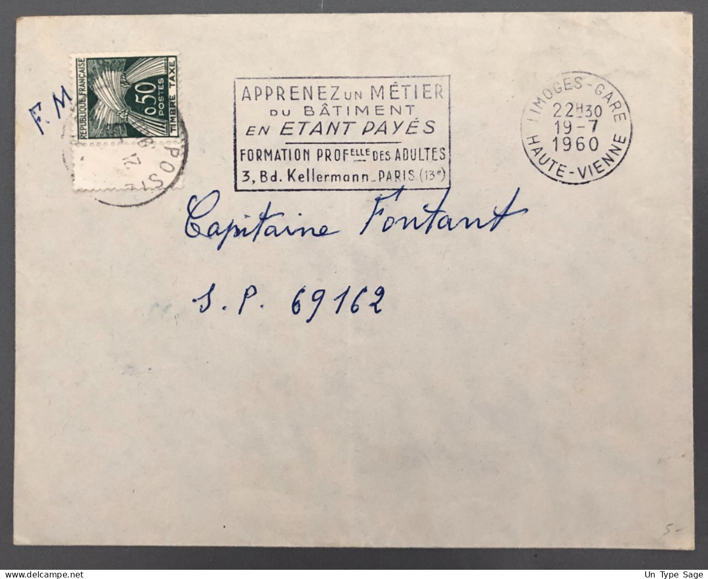 France, Divers TAXE Sur Enveloppe En F.M. - 19.7.1960 - (W1002) - 1960-.... Cartas & Documentos