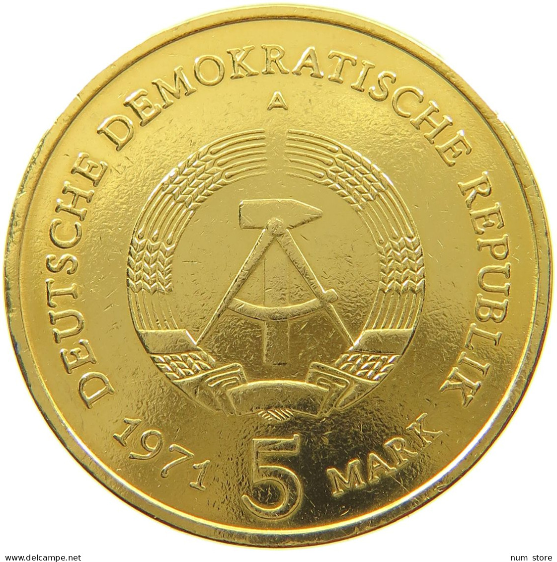 GERMANY DDR 5 MARK 1971 GOLD PLATED #s062 0751 - 5 Marcos