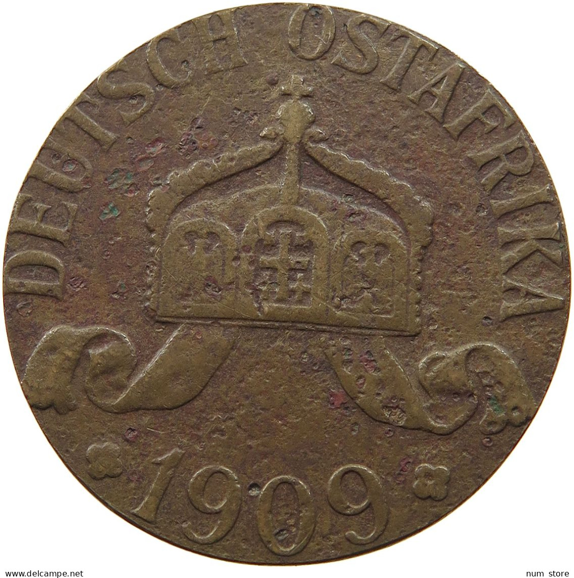 Deutsch Ostafrika DOA 5 HELLER 1909 J 5 HELLER 1909 MINTING ERROR STRUCK ON 32 MM PLANCHET #t064 0055 - German East Africa