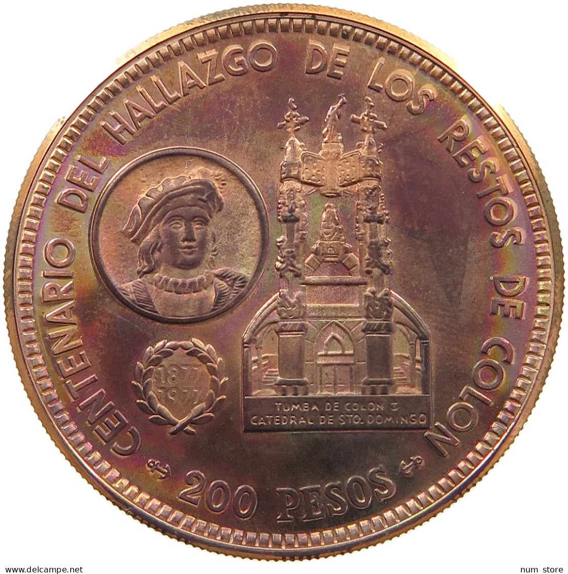 DOMINICAN REPUBLIC 200 PESOS 1977 DOMINICAN REPUBLIC 200 PESOS 1977 COPPER PROOF PATTERN #t084 0125 - Dominikanische Rep.