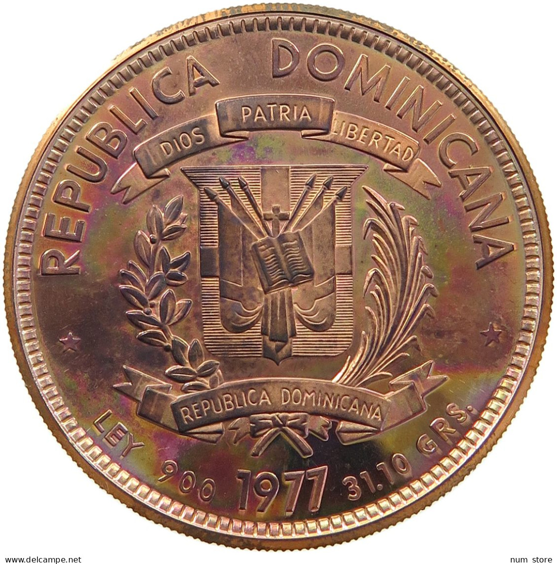 DOMINICAN REPUBLIC 200 PESOS 1977 DOMINICAN REPUBLIC 200 PESOS 1977 COPPER PROOF PATTERN #t084 0125 - Dominicaanse Republiek