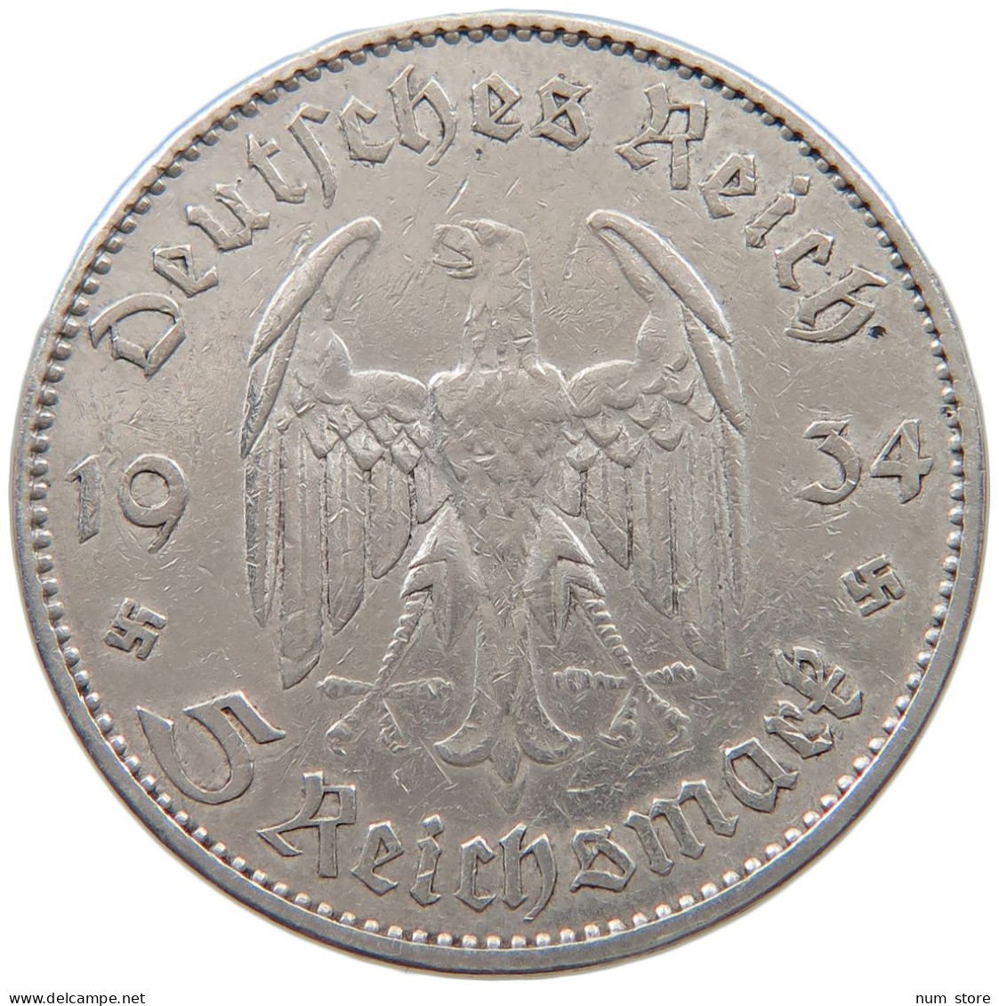 DRITTES REICH 5 MARK 1934 J  #a048 0301 - 5 Reichsmark