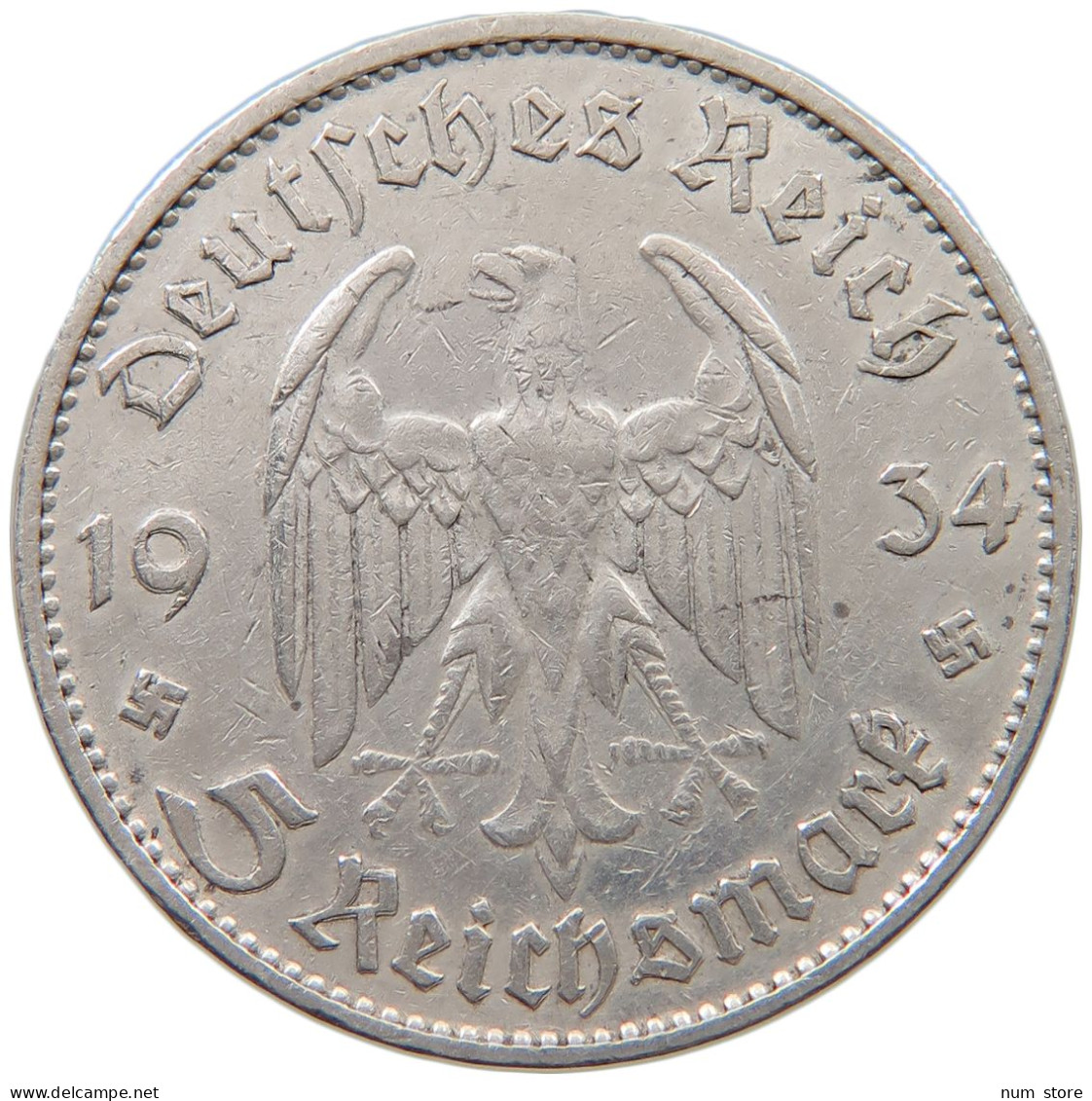 DRITTES REICH 5 MARK 1934 G  #a048 0323 - 5 Reichsmark