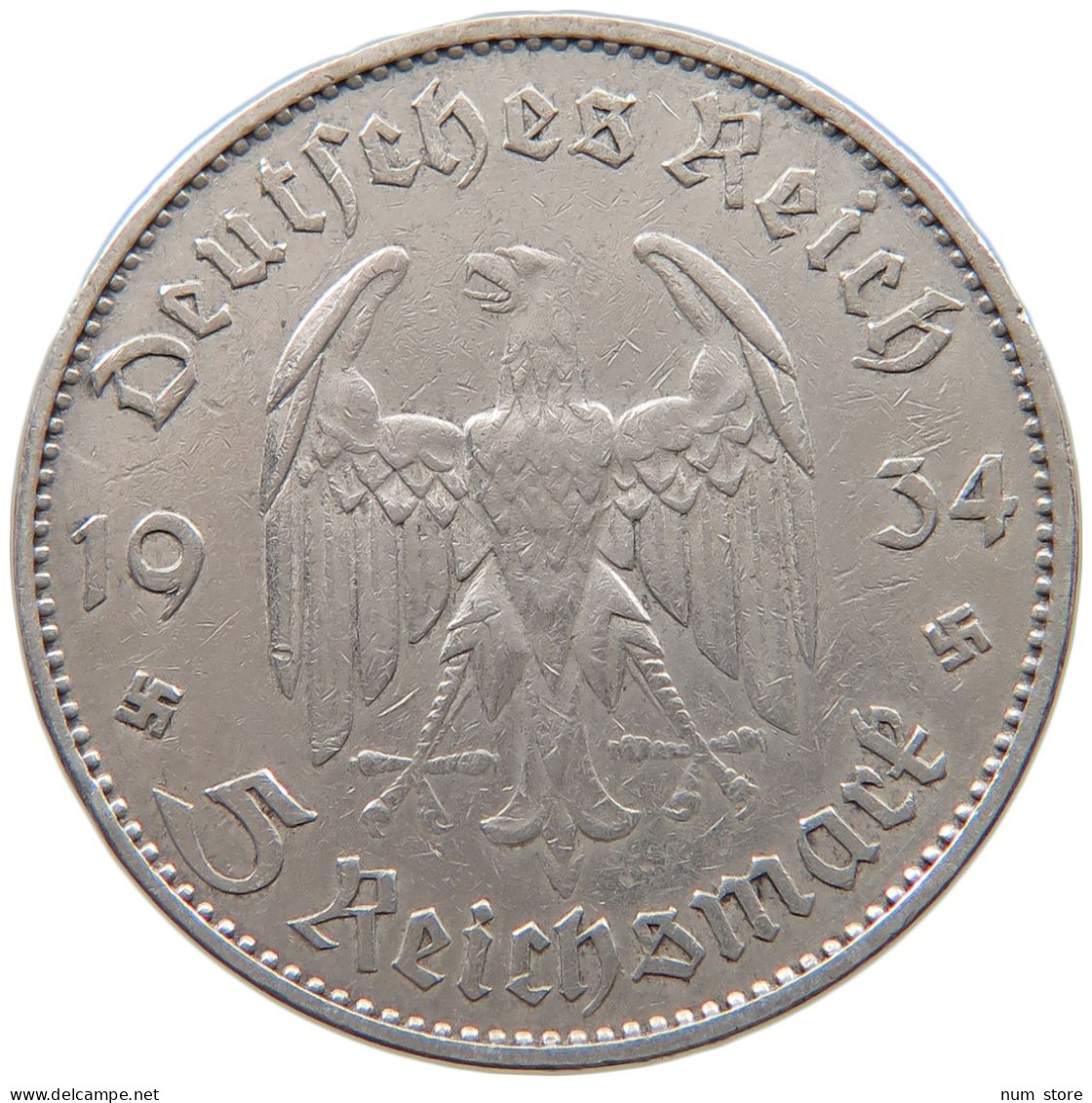 DRITTES REICH 5 MARK 1934 J  #a048 0321 - 5 Reichsmark