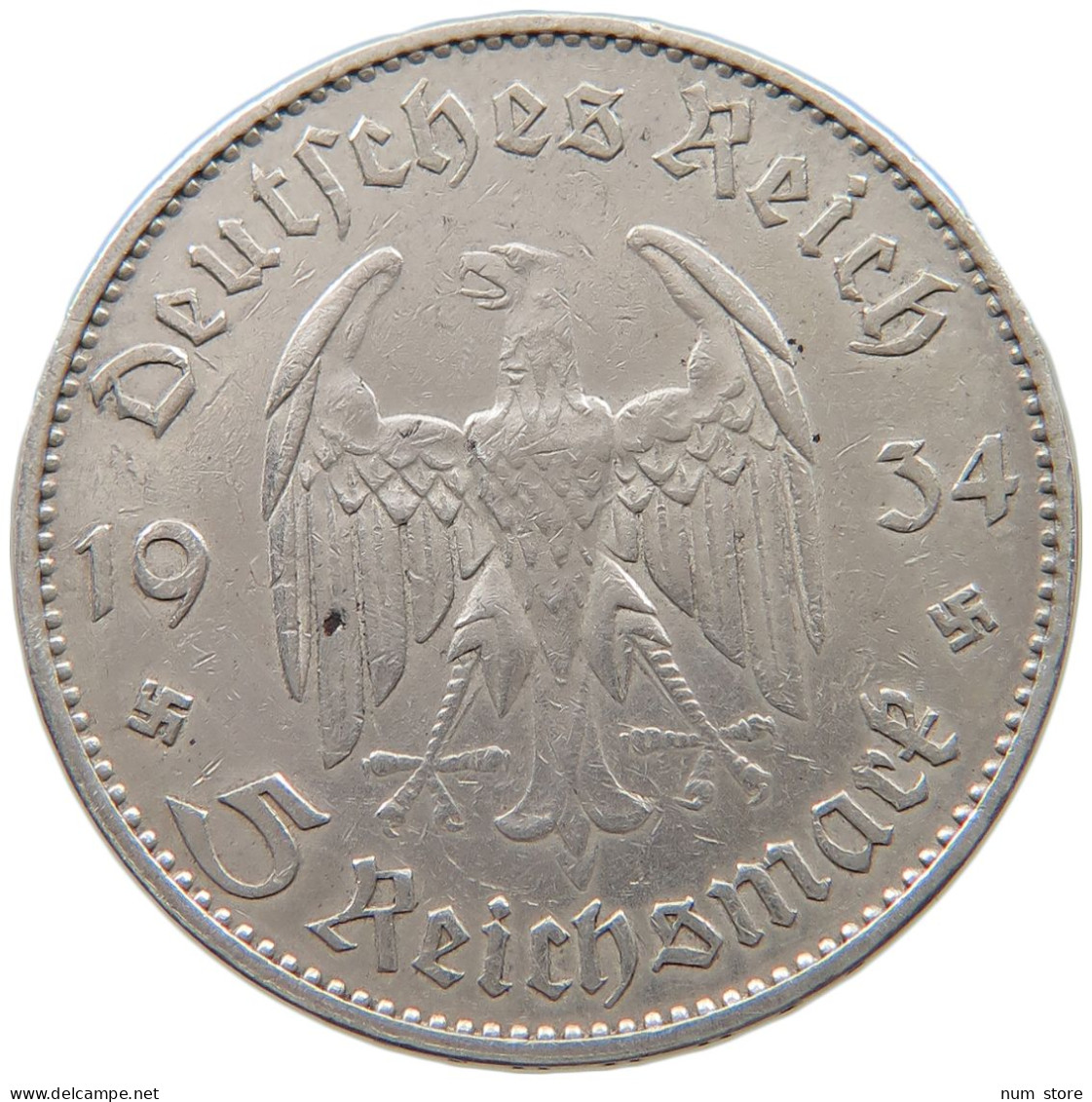 DRITTES REICH 5 MARK 1934 J  #a048 0339 - 5 Reichsmark