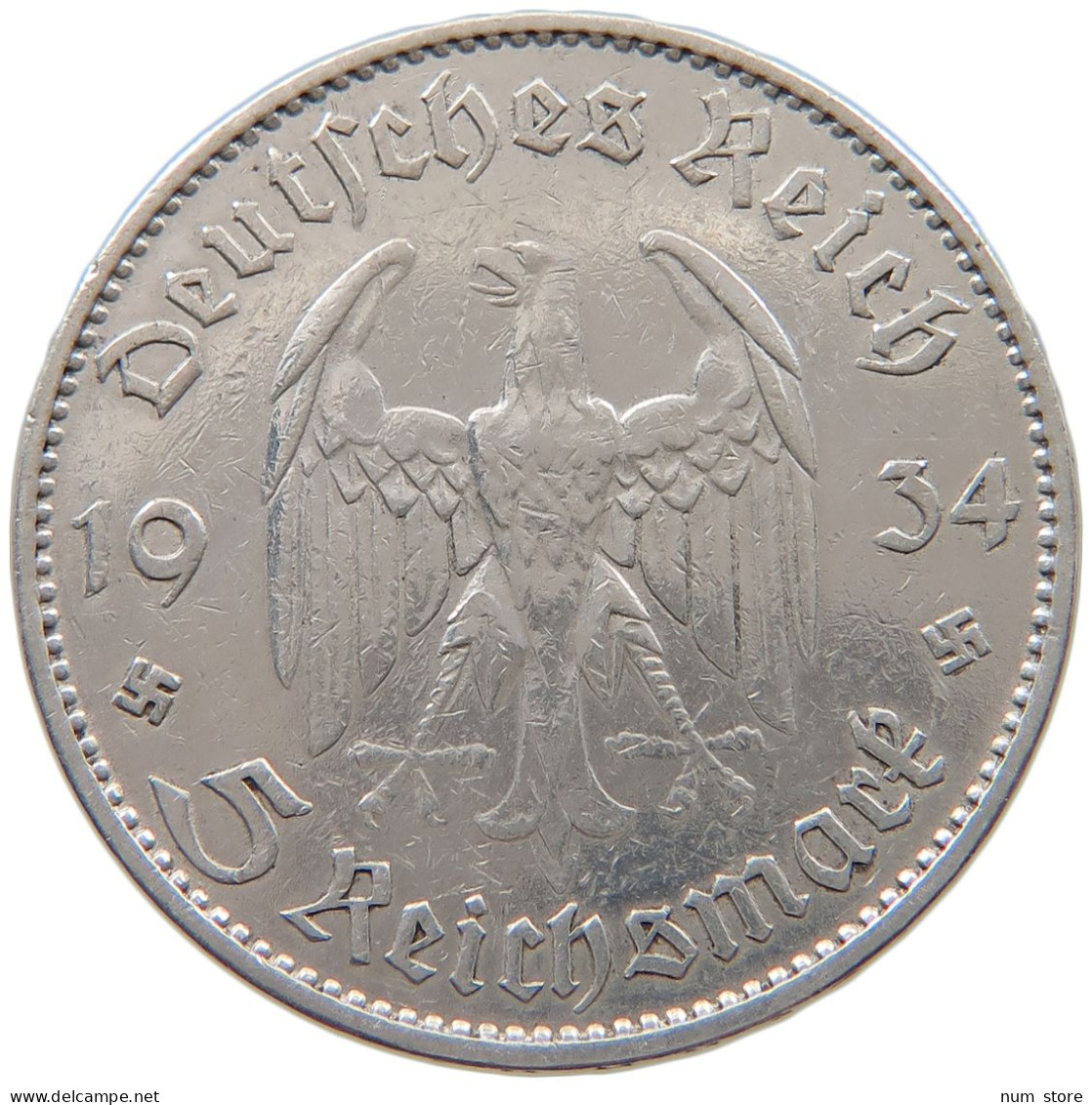 DRITTES REICH 5 MARK 1934 J  #a052 0125 - 5 Reichsmark