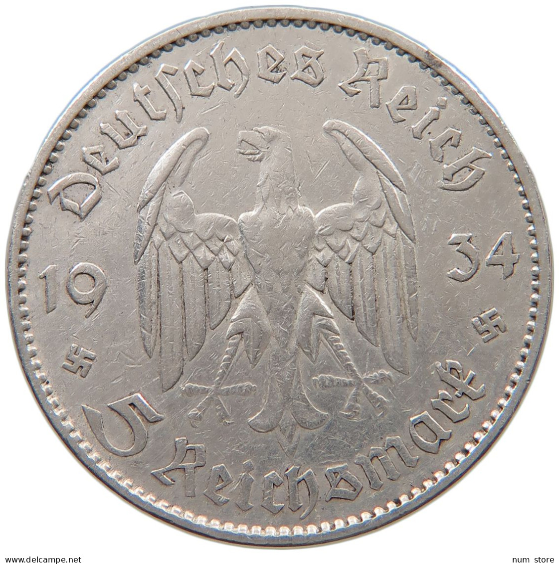 DRITTES REICH 5 MARK 1934 F  #a048 0337 - 5 Reichsmark